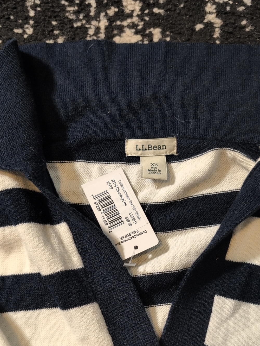 L.L. Bean Women's Navy and Cream Striped Knit Cardigan
